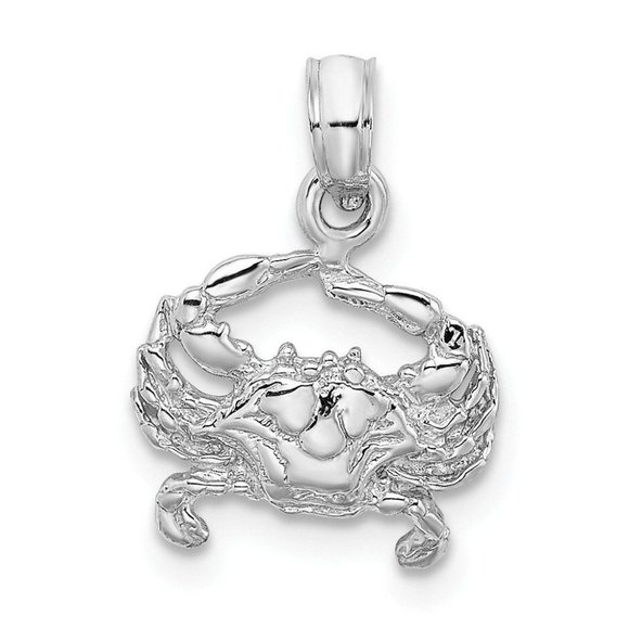 14K White Gold 2-D Blue Crab Charm - Picture 1 of 4